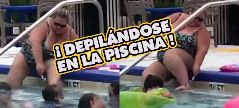 vídeo de una mujer depilándose las piernas en la piscina de un hotel