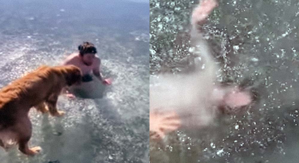 Casi se ahoga nadando bajo el hielo mientras su novia lo graba 3