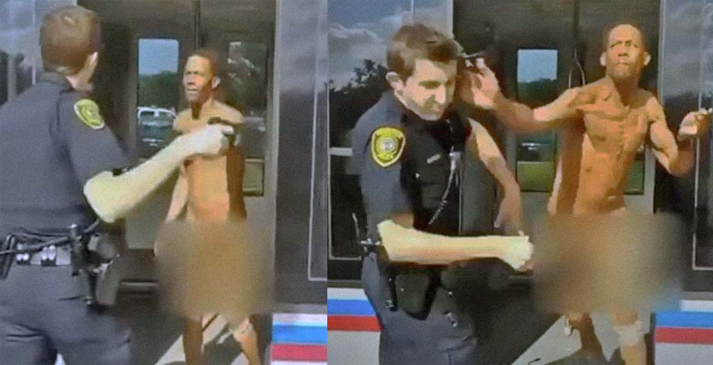 Un hombre desnudo mete un bofetón al policía que intenta detenerlo 2